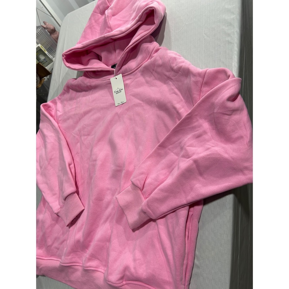 Trendy Queen Pink Oversized Hoodie Sweatshirt Side Pockets XL